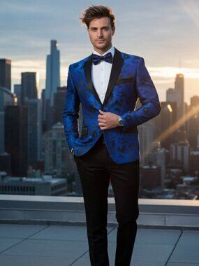 Men's Royal Blue Floral Tuxedo Jacket Slim Fit